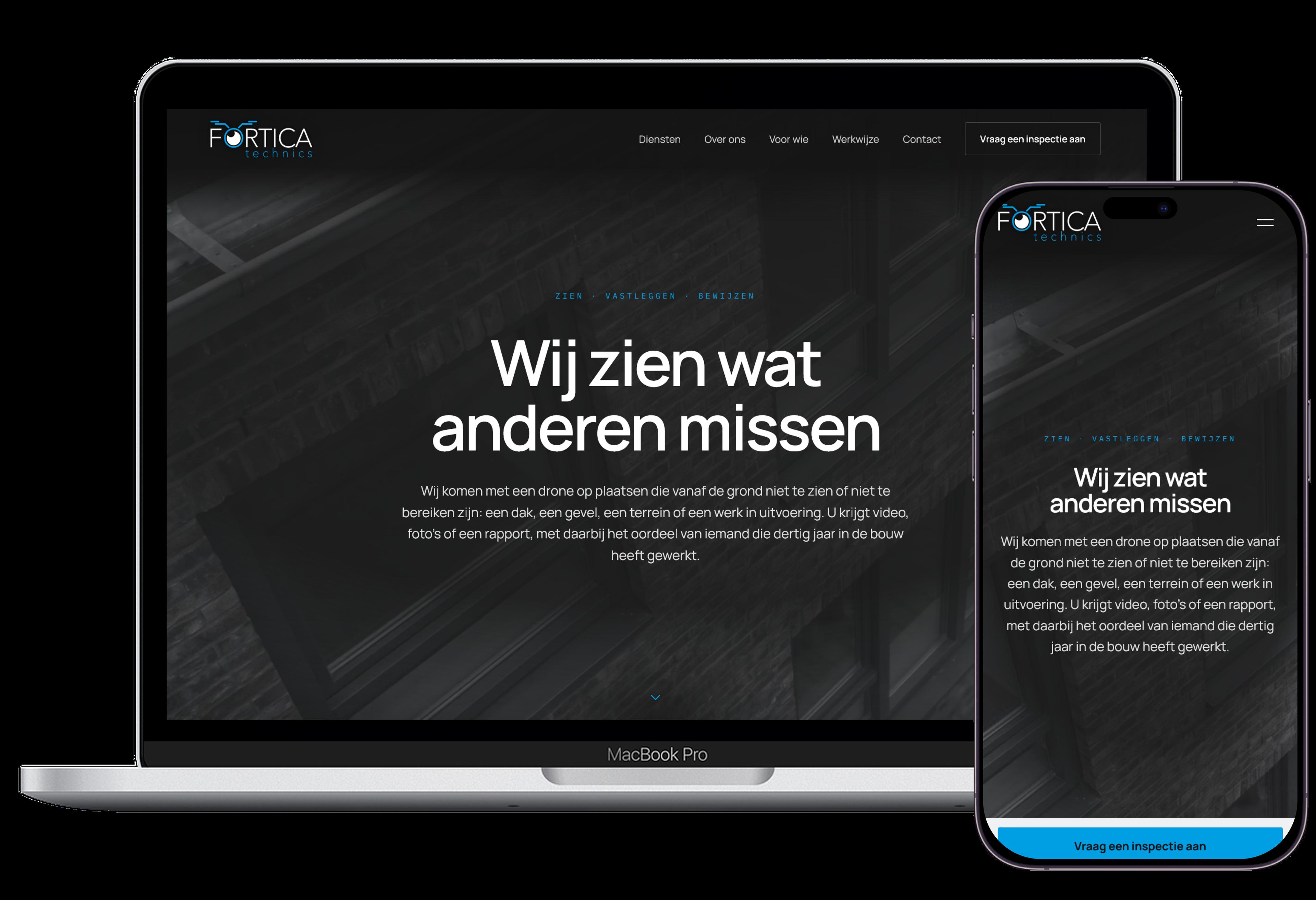 Website van Fortica Technics op laptop en telefoon